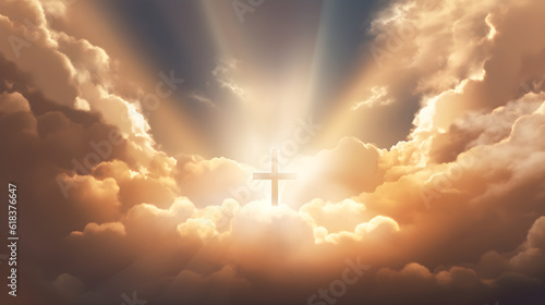 Jesus cross light in the cloud with shinning light created with Generative AI  © kimly