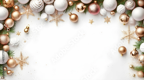 christmas background with balls and fir branches created with Generative AI 