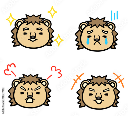 動物キャラクターの手描き風の表情イラストセット 