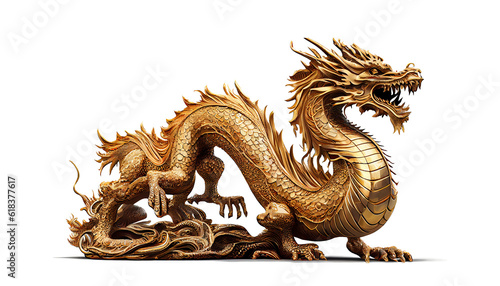 golden dragon statue on transparent background or PNG file, easy to decorate your project. generative AI