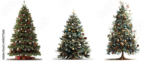Valokuva decorated christmas tree on transparent background or PNG file, easy to decorate your project