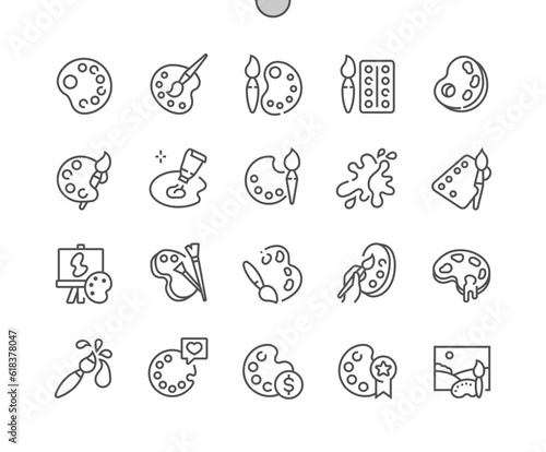 Paint palette. Watercolor. Art and brush. Painting and drawing. Pixel Perfect Vector Thin Line Icons. Simple Minimal Pictogram