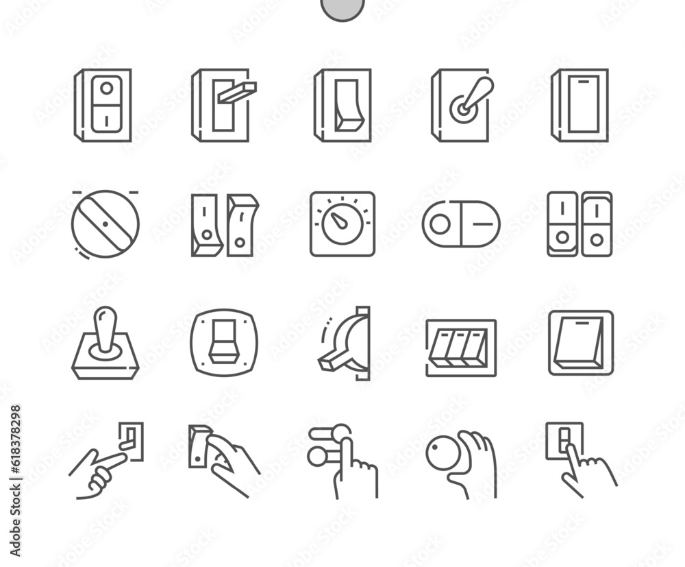 Switch. Light switch. Connection button. Toggle switch off position. Pixel Perfect Vector Thin Line Icons. Simple Minimal Pictogram