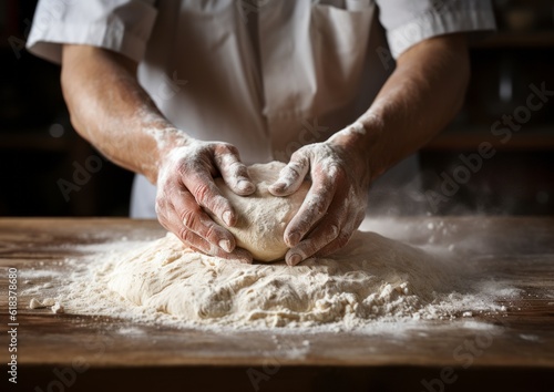 male hands kneading dough, close up, AI generative 