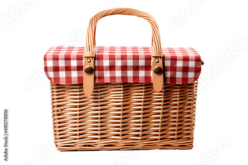 Picnic Basket: Carry Food in a Wicker Basket for Your Picnic. Generative AI