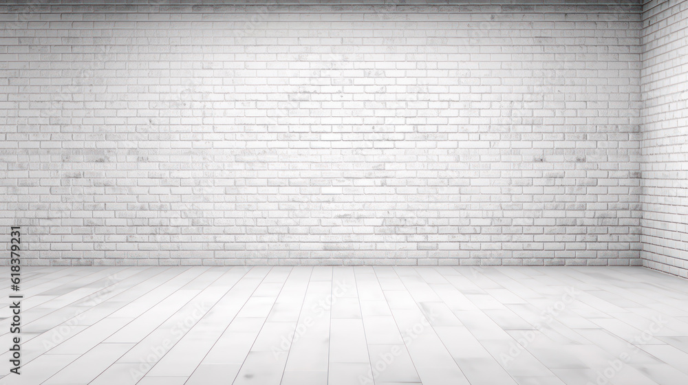 Fototapeta premium Urban white brick wall and cobble floor, texture backdrop