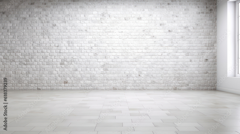 Urban white brick wall and cobble floor, texture backdrop
