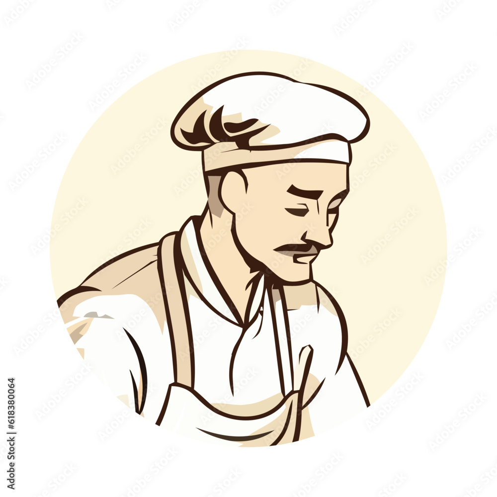 Man in chef uniform cooking food, vector illustration Man in chef uniform cooking food, vector illustration