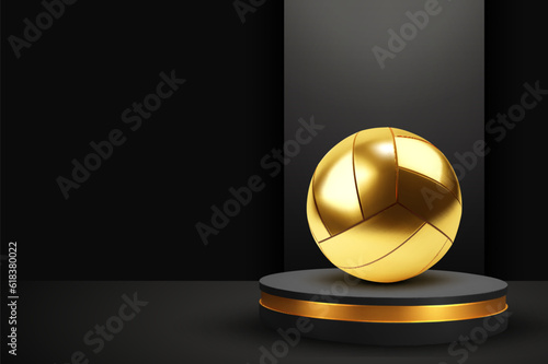 Gold volleyball ball on golden podium. EPS10 vector