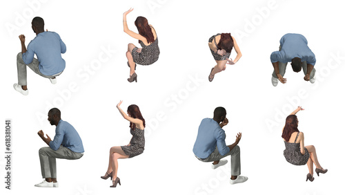 3D High Poly Humans - SET7 Color - Parallel Views
