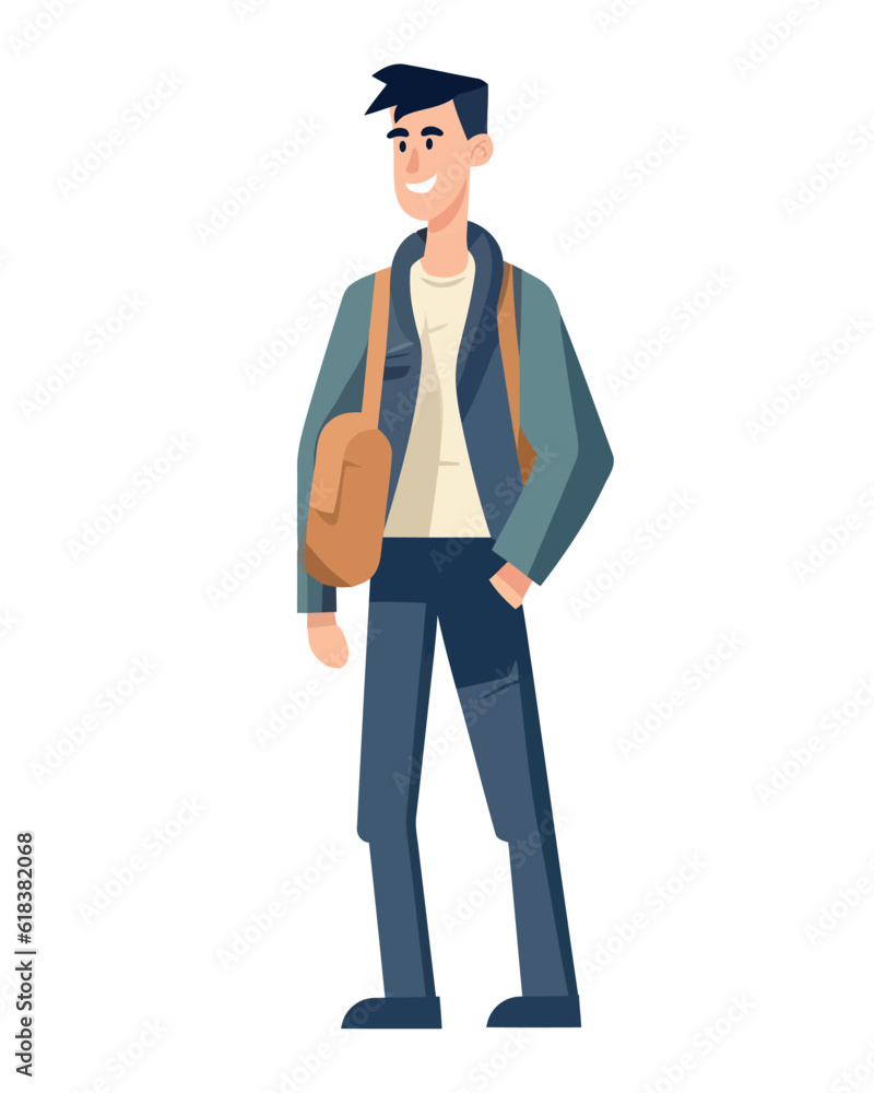 Smiling man holding bag