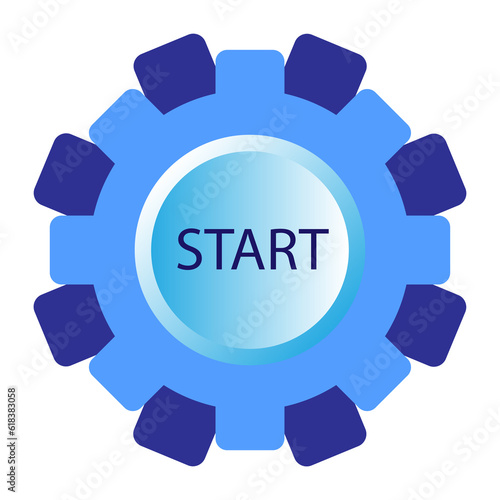 Blue start button icon on white background. illustrator vector.