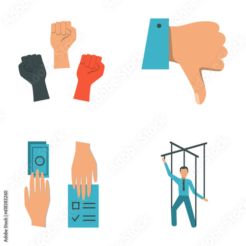 Corruption and unfair election flat icon set