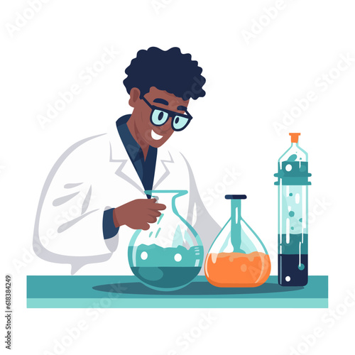 Scientist in lab coat conducts chemical experiment
