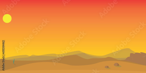 Desert landscape. Organic background with Western Texas or US panorama. Banner with silhouettes of mountains, eagles, scorching sun and cacti. Nature of USA.  © Dead Tree World