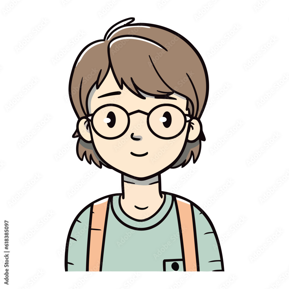 Smiling schoolboy with eyeglasses, joy in childhood