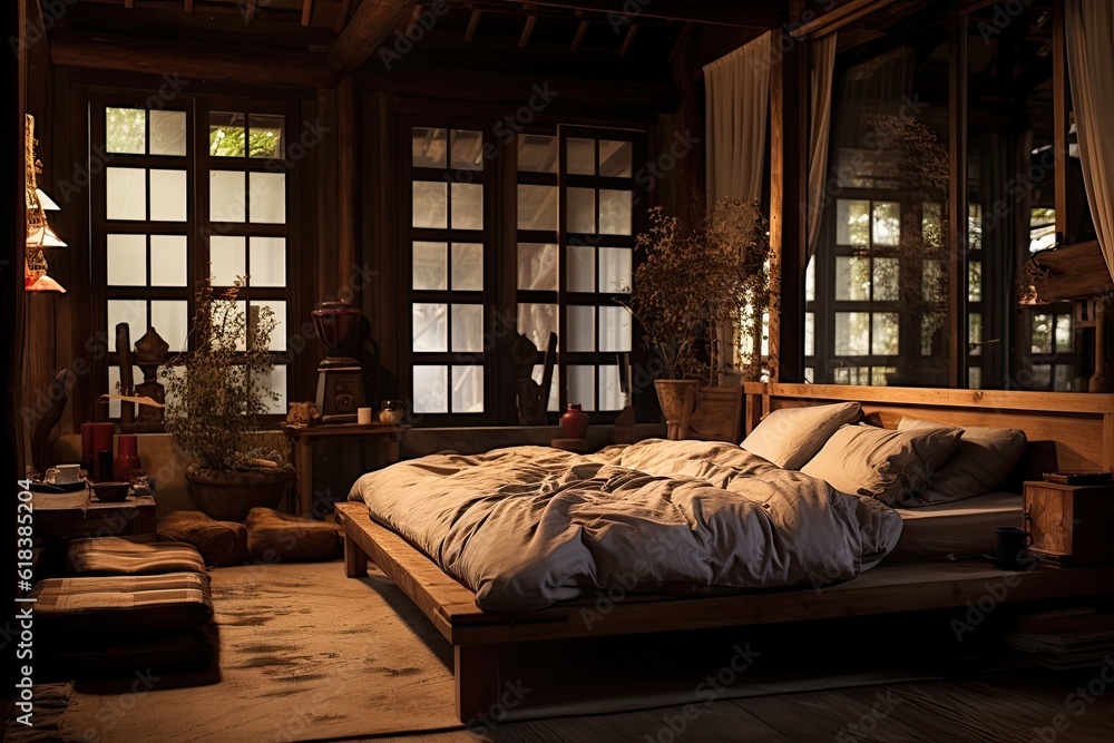 Traditional asian style bedroom interior - architectural concept created using generative AI tools Traditional asian style bedroom interior - architectural concept created using generative AI tools