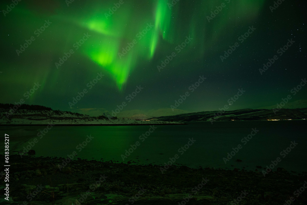 northern lights in the lofoten islands, norway.