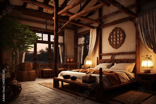 Traditional asian style bedroom interior - architectural concept created using generative AI tools © Salander Studio