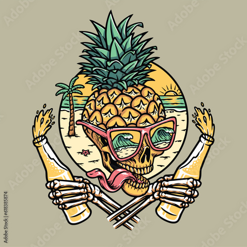crazy pineapple skull and beach scene