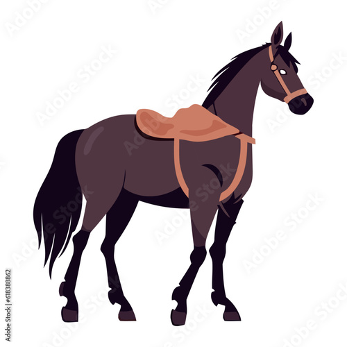brown horse with saddle and bridle Fototapeta