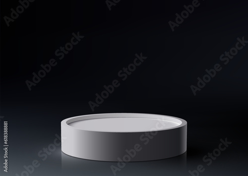Modern Artistic Illustration. White Podium on Black Background with Stunning Lighting