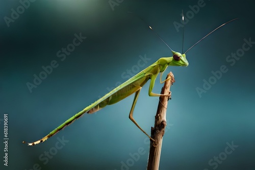 praying mantis on stick .Ai generated