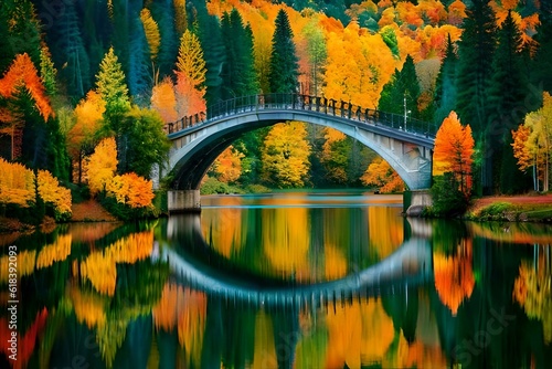 bridge in autumn Generated AI