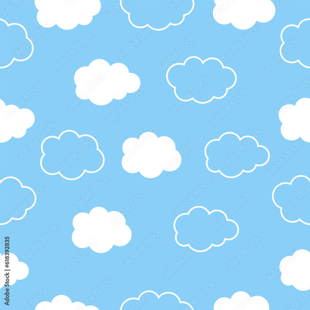 Seamless pattern background with cute clouds . Vector illustration for kids fabric, summer background, wallpaper, backdrop, picture frames, webpage.