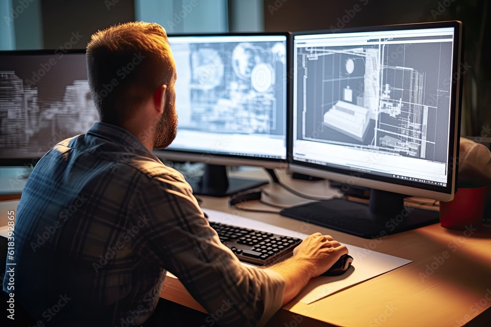 Engineer working on a computer  in office. Engineering and architecture concept