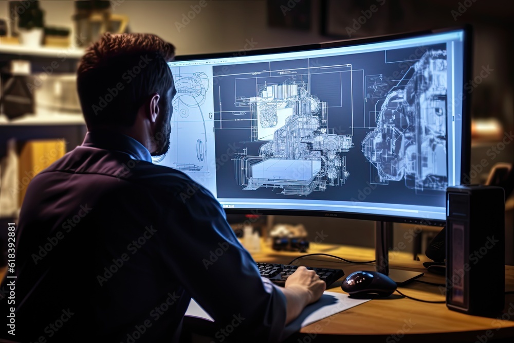 Engineer working on a computer in office. Engineering and architecture concept Engineer working on a computer in office. Engineering and architecture concept