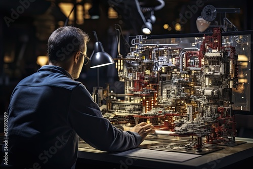 Engineer working on a computer in office. Engineering and architecture concept