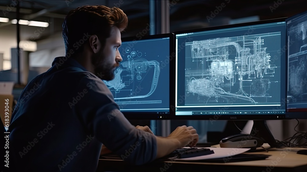 Engineer working on a computer in office. Engineering and architecture concept Engineer working on a computer in office. Engineering and architecture concept