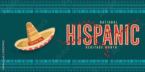 National Hispanic Heritage Month American culture with Mexican hat Web banner and  Poster vector design.