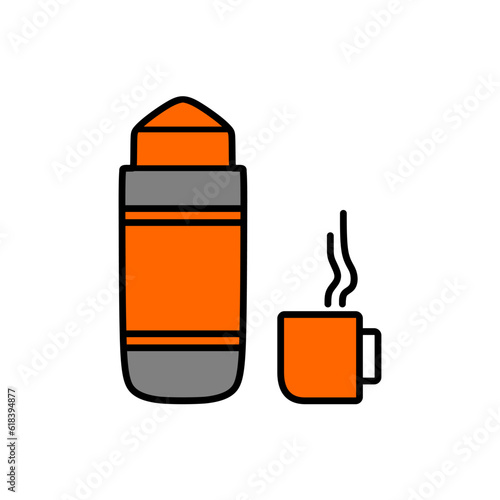 Camping thermos or hiking vacuum flask icon in lineal color mode. Vector illustration of summer camp equipment in trendy style. Editable graphic resources for many purposes.