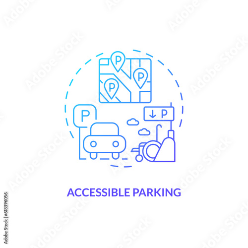 Accessible parking blue gradient concept icon. Wheelchair transport. Disability support. Barrier free. Reserved parking abstract idea thin line illustration. Isolated outline drawing
