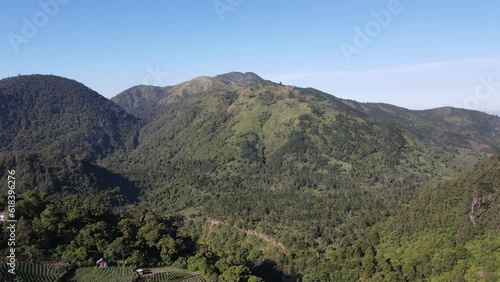 Aerial view of clear peak Mongkrang hills near Lawu Mountain, Indonesia photo