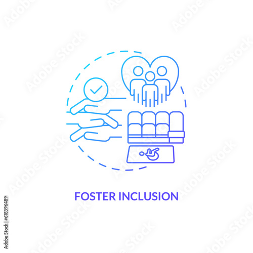 Foster inclusion blue gradient concept icon. Travel industry. Transportation service. Communication skill. Fair treatment. Equal right abstract idea thin line illustration. Isolated outline drawing photo