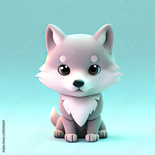 Cute wolf 3D style creative AI design.