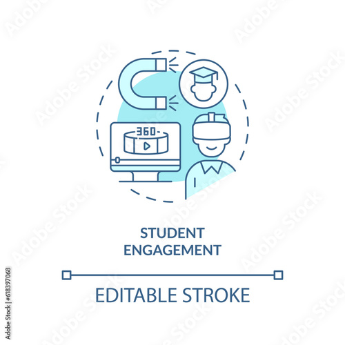2D thin line blue icon representing AI in student engagement, isolated customizable vector illustration, innovation in education.