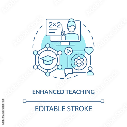 2D thin line blue icon representing enhanced teaching, isolated customizable vector illustration of innovation in education.
