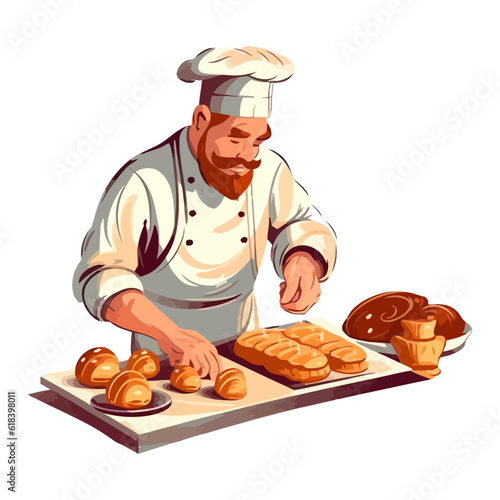 The baker, prepares croissants and baguettes