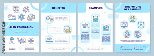 AI in education blue brochure template, leaflet design with linear icons. 4 vector layouts representing futuristic learning.