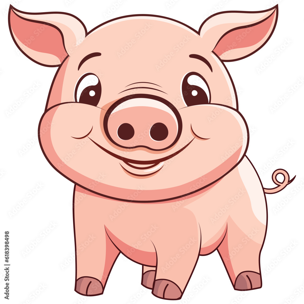 Fototapeta premium pig flat cartoon, farm logo design