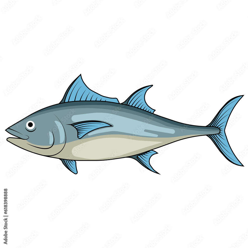 The blue fish illustration is used for sea decoration or food illustration.