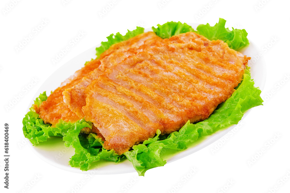 Fried chicken chop on white plate Fried chicken chop on white plate