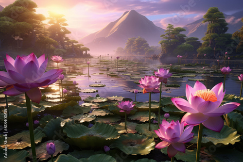 A pond full of lotus flowers
