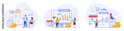 Budget business strategy, finance and accounting, budget calculation, economy and investment, flat design illustration vector banner and background for website