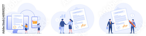 business contract concept, agreement illustration, teamwork and collaaboration, partnership, business startup strategy, flat vector illustration banner for website