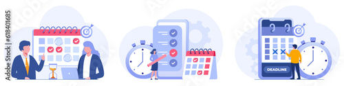 Schedule time management, deadline concept, planner, planning and organization, flat vector illustration banner for website photo